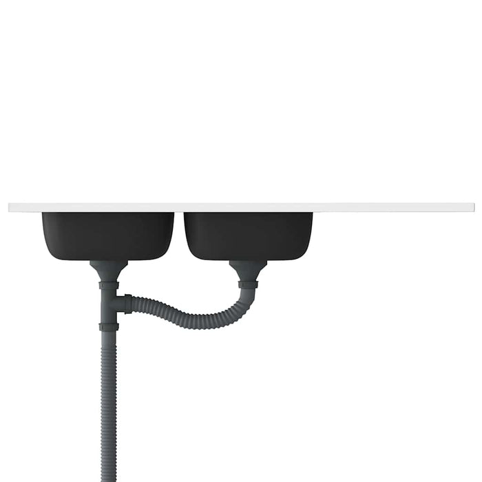 Lavello Cucina Doppia Vasca-Lavandino-Lavabo 1200x500x155mm Argento Acciaio Inox