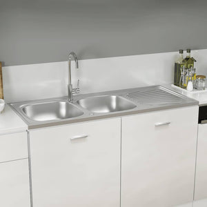 Lavello Cucina Doppia Vasca-Lavandino-Lavabo 1200x500x155mm Argento Acciaio Inox