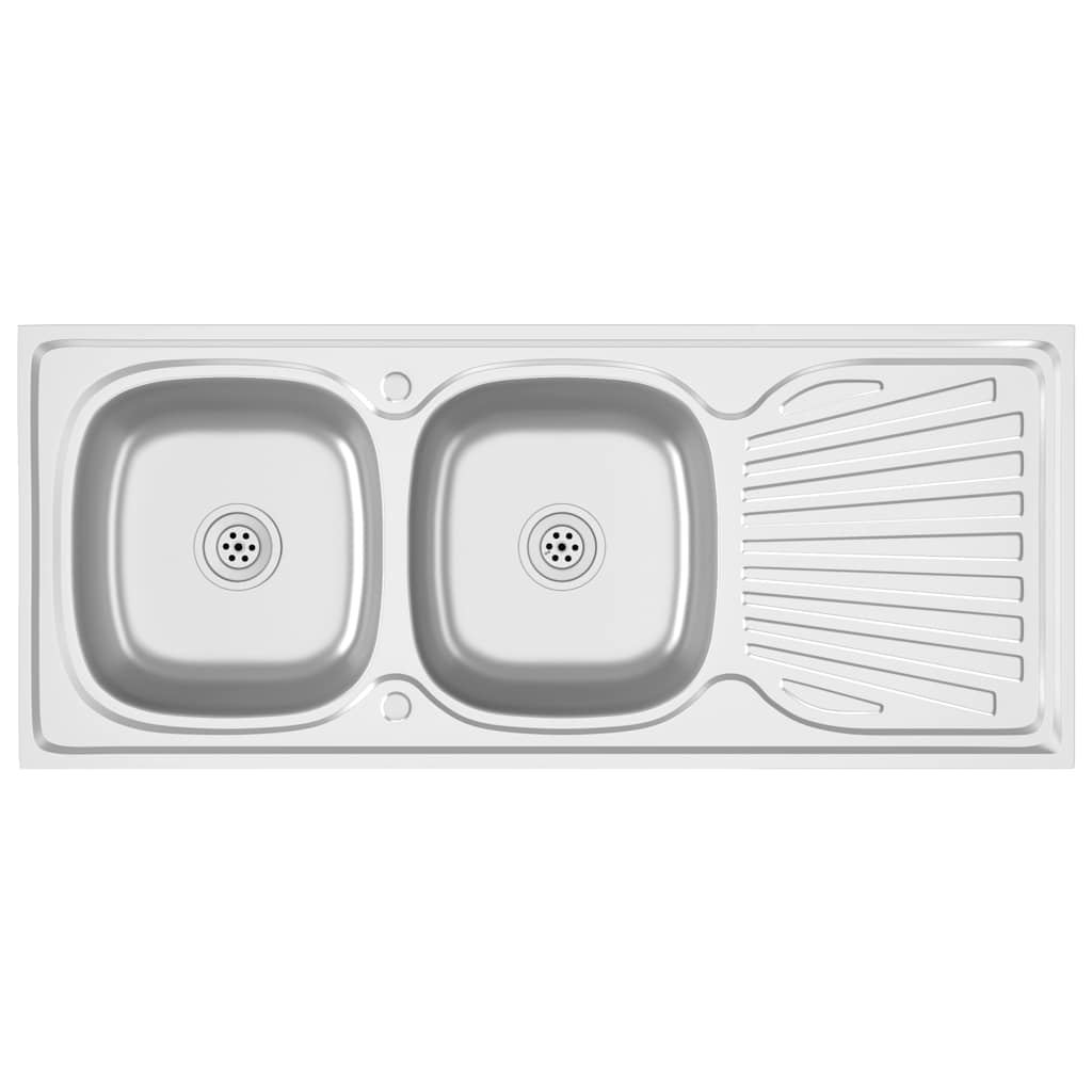Lavello da Cucina Doppia Vasca Argento 1200x600x155 mm Acciaio 147239