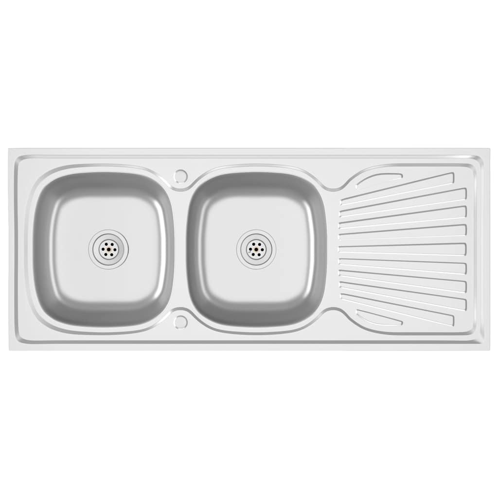 Lavello da Cucina Doppia Vasca-Lavandino-Lavabo Argento 1200x600x155 mm Acciaio