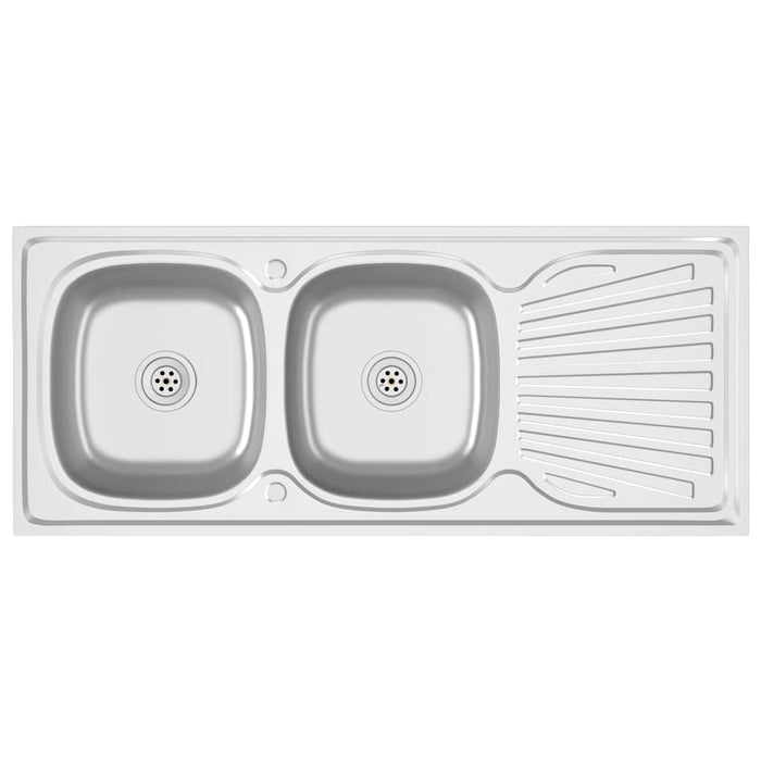 Lavello da Cucina Doppia Vasca-Lavandino-Lavabo Argento 1200x600x155 mm Acciaio