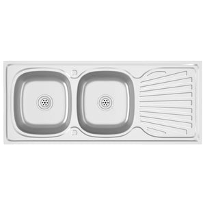 Lavello da Cucina Doppia Vasca Argento 1200x600x155 mm Acciaio 147239