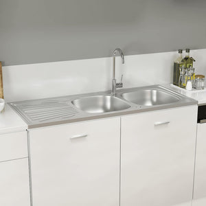 Lavello da Cucina Doppia Vasca-Lavandino-Lavabo Argento 1200x600x155 mm Acciaio