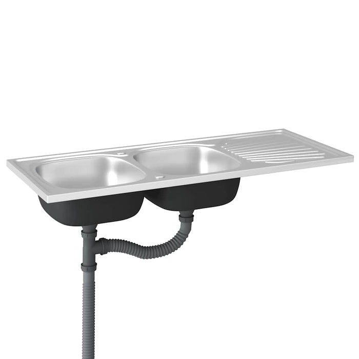 Lavello da Cucina Doppia Vasca-Lavandino-Lavabo Argento 1200x600x155 mm Acciaio