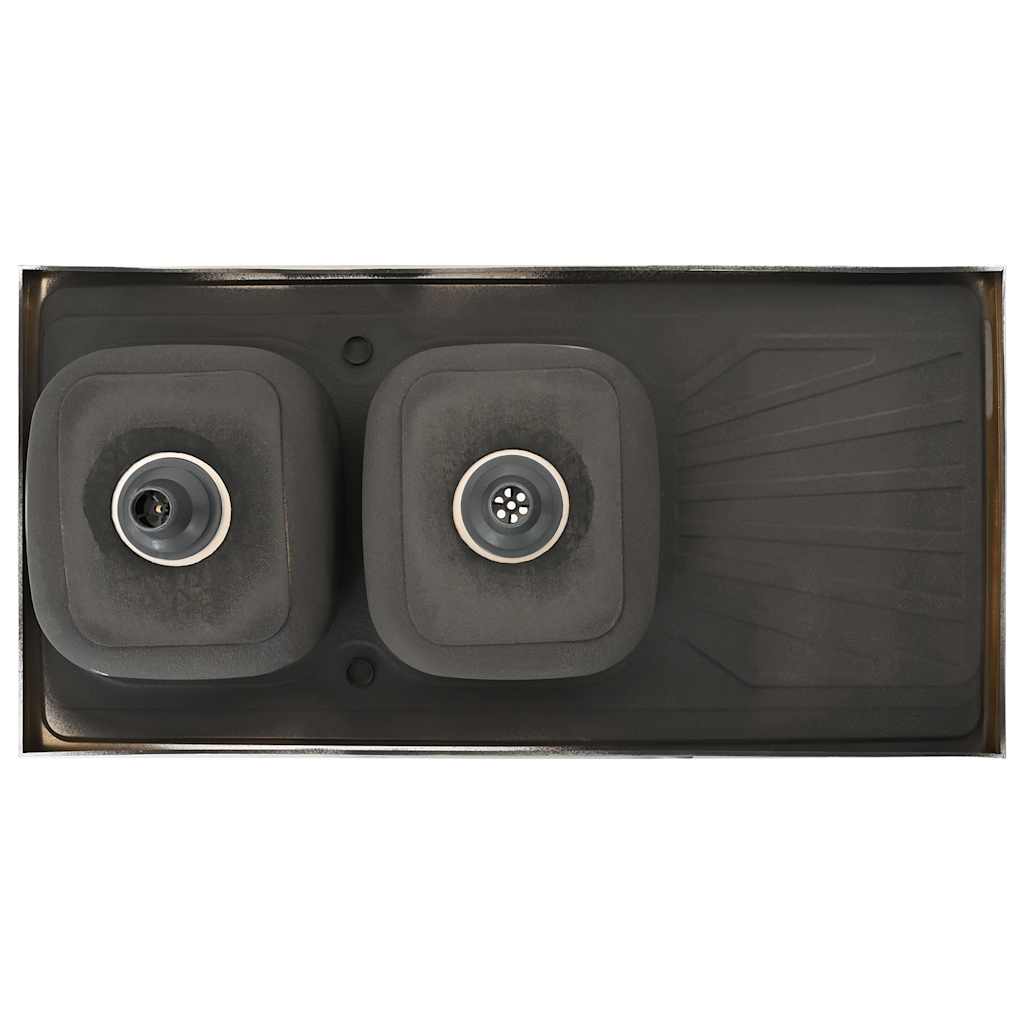 Lavello da Cucina Doppia Vasca Argento 1200x600x155 mm Acciaio 147239