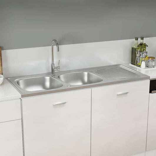 Lavello da Cucina Doppia Vasca-Lavandino-Lavabo Argento 1200x600x155 mm Acciaio