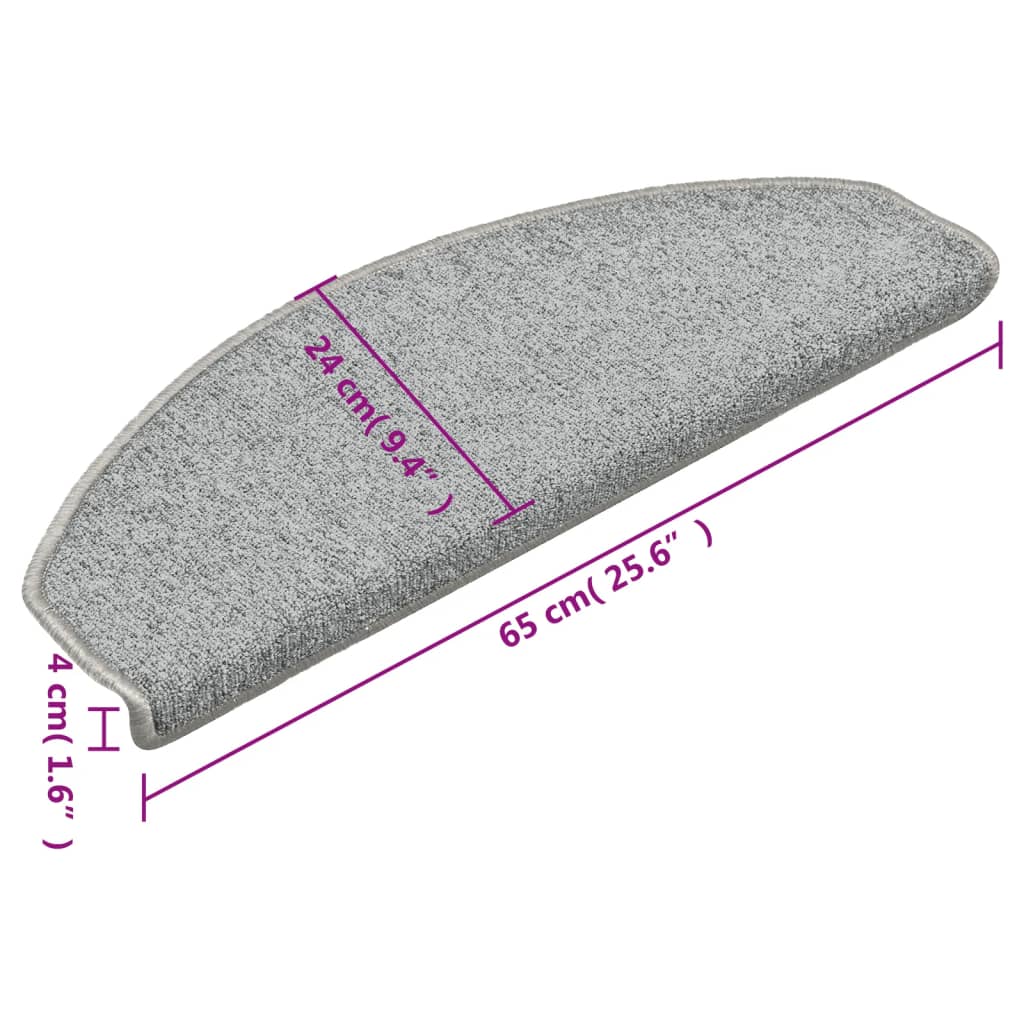 Tappetini per scale 15 pz 65x24x4 cm Grigio chiaro Semicircolari Grandi 322371