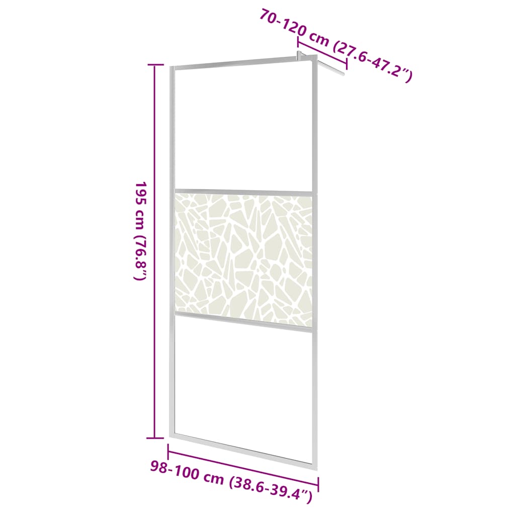 Parete per Doccia Walk-in in Vetro ESG Design Pietra 100x195 cm 146652