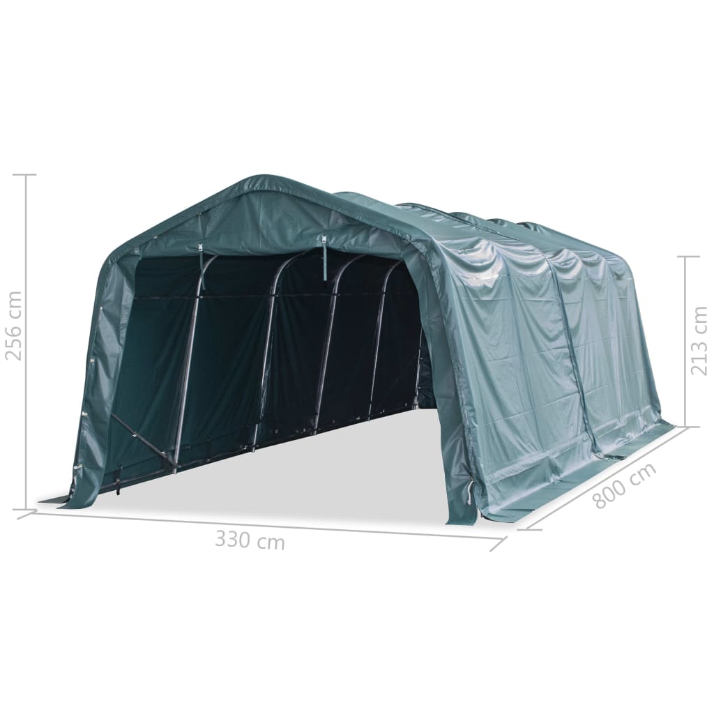 Tendone Bestiame Rimovibile PVC 550 g/m² 3,3x8 m Verde Scuro 3055650