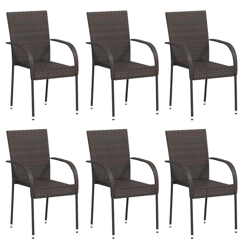 Sedie da Esterno Impilabili 6 pz in Polyrattan Marrone 310086