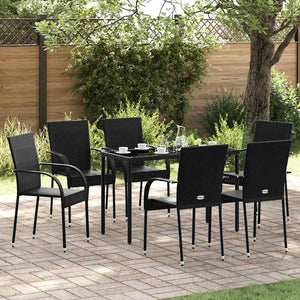 Sedie da Esterno Impilabili 6 pz in Polyrattan Nere 310087