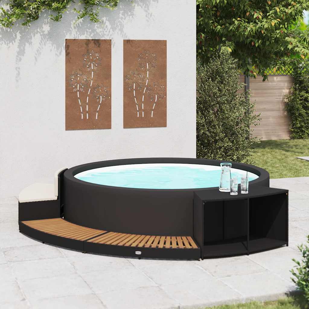 Bordo Spa Nero in Polyrattan e Legno d'Acacia cod mxl 52890