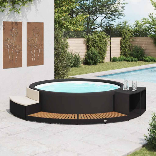 Bordo Spa Nero in Polyrattan e Legno d'Acacia cod mxl 52890
