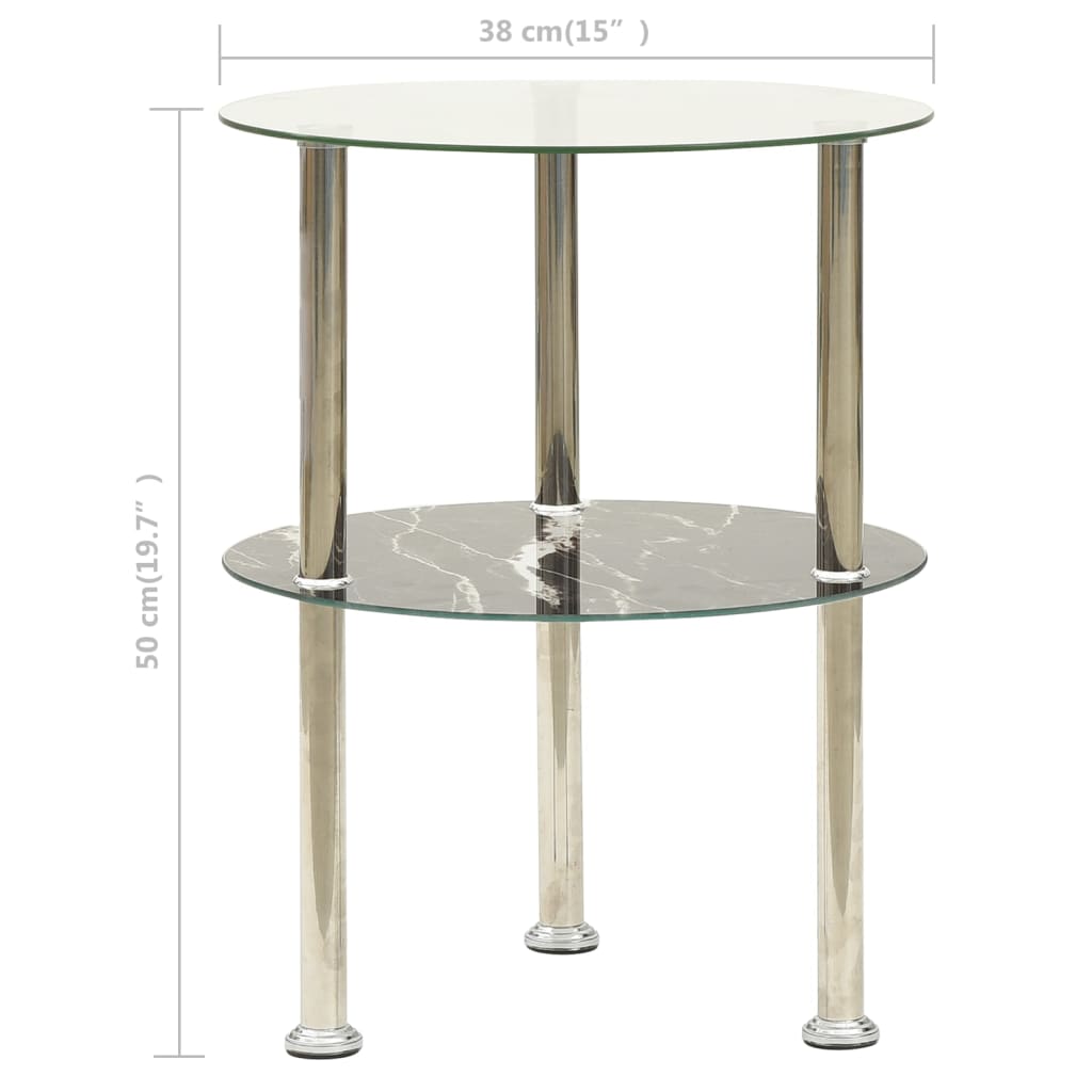 322789 2-Tier Side Table Transparent & Black 38 cm Tempered Glass cod mxl 14098