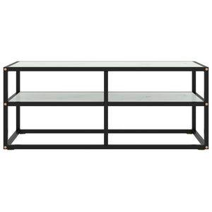 Mobile Porta TV Nero con Vetro Marmo Bianco 100x40x40 cm