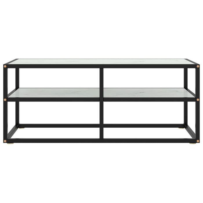 Mobile Porta TV Nero con Vetro Marmo Bianco 100x40x40 cm