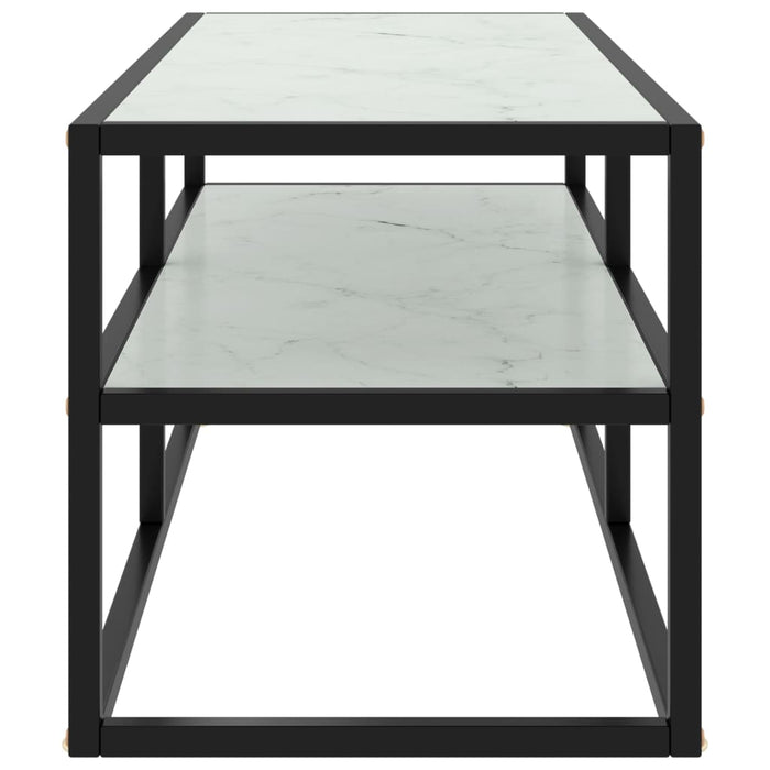 Mobile Porta TV Nero con Vetro Marmo Bianco 100x40x40 cm