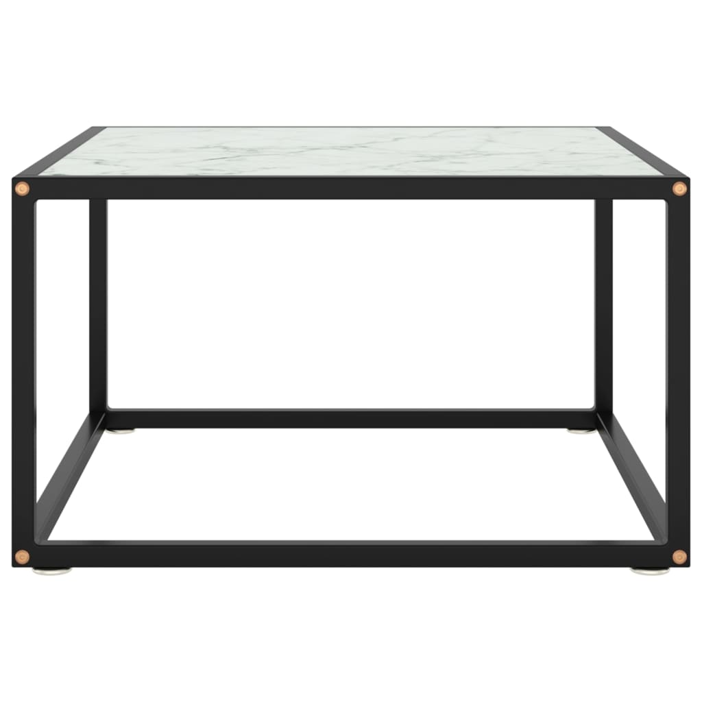 Tavolino da Salotto Nero con Vetro Marmo Bianco 60x60x35 cm