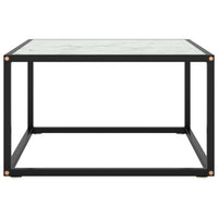 Tavolino da Salotto Nero con Vetro Marmo Bianco 60x60x35 cm
