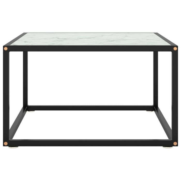 Tavolino da Salotto Nero con Vetro Marmo Bianco 60x60x35 cm