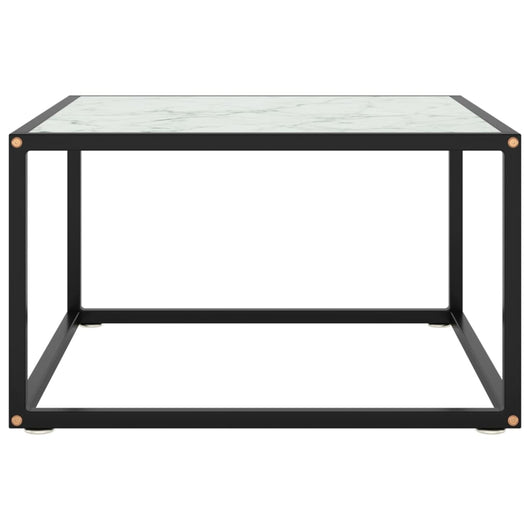 Tavolino da Salotto Nero con Vetro Marmo Bianco 60x60x35 cm 322873