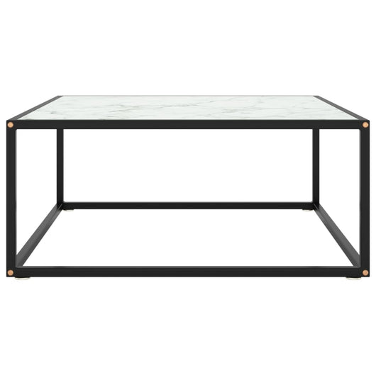 Tavolino da Salotto Nero con Vetro Marmo Bianco-Tavolino da soggiorno 80x80x35 cm