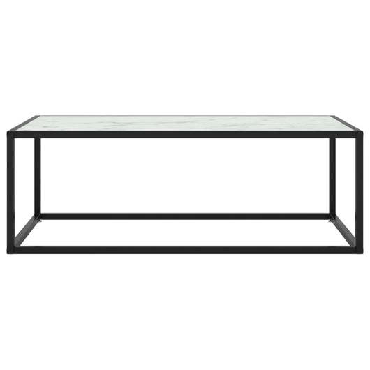 Tavolino da Salotto Nero con Vetro Marmo Bianco-Tavolino da soggiorno 100x50x35 cm