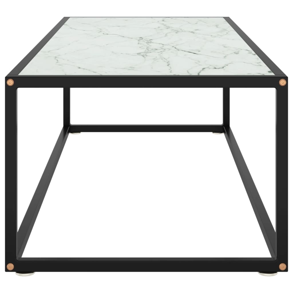 Tavolino da Salotto Nero con Vetro Marmo Bianco 120x50x35 cm 322885