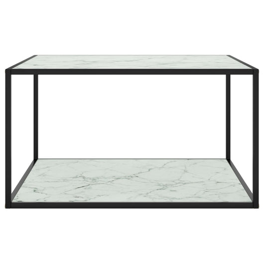 Tavolino Nero con Vetro Bianco Marmorizzato 90x90x50 cm  cod mxl 25442