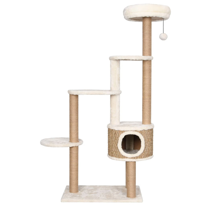 Tiragraffi per gatti Mobili per arrampicarsi sulla torre Tiragraffi Tiragraffi Piattaforma per arrampicata Cuscino di lusso e tiragraffi 148 cm Seagrass Beige 02_0022749