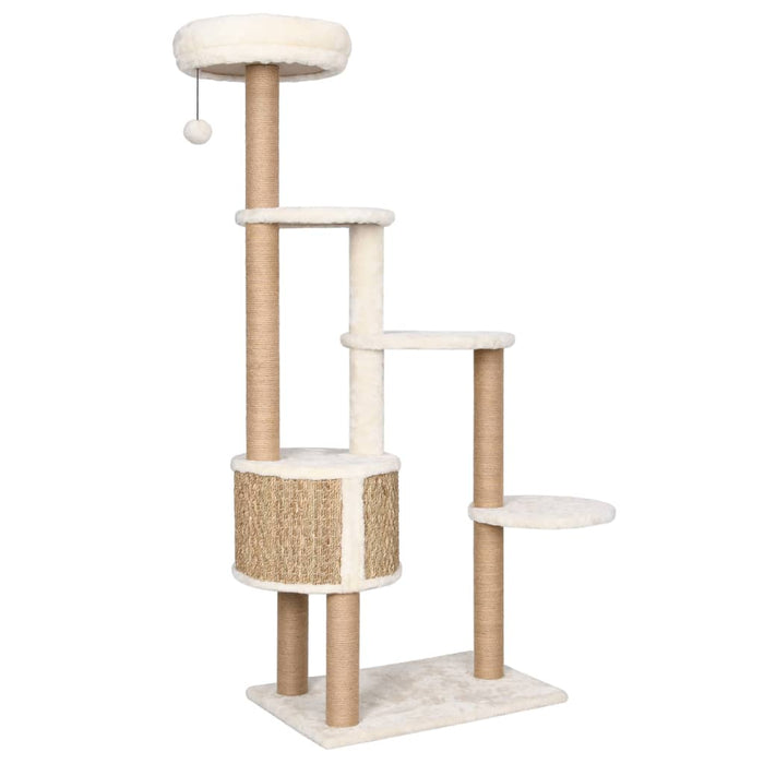 Tiragraffi per gatti Mobili per arrampicarsi sulla torre Tiragraffi Tiragraffi Piattaforma per arrampicata Cuscino di lusso e tiragraffi 148 cm Seagrass Beige 02_0022749