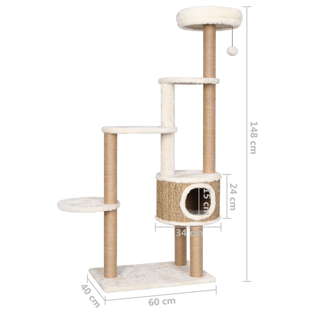 Tiragraffi per gatti Mobili per arrampicarsi sulla torre Tiragraffi Tiragraffi Piattaforma per arrampicata Cuscino di lusso e tiragraffi 148 cm Seagrass Beige 02_0022749