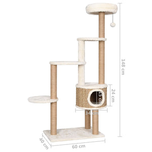 Tiragraffi per gatti Mobili per arrampicarsi sulla torre Tiragraffi Tiragraffi Piattaforma per arrampicata Cuscino di lusso e tiragraffi 148 cm Seagrass Beige 02_0022749