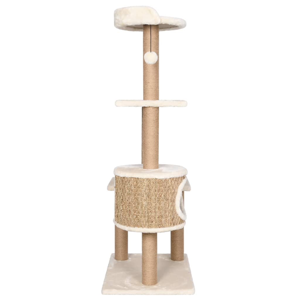 Tiragraffi per gatti Mobili per arrampicata su torre Raschietto per gatti Piattaforma da arrampicata con tiragraffi 123 cm Seagrass Beige 02_0022445
