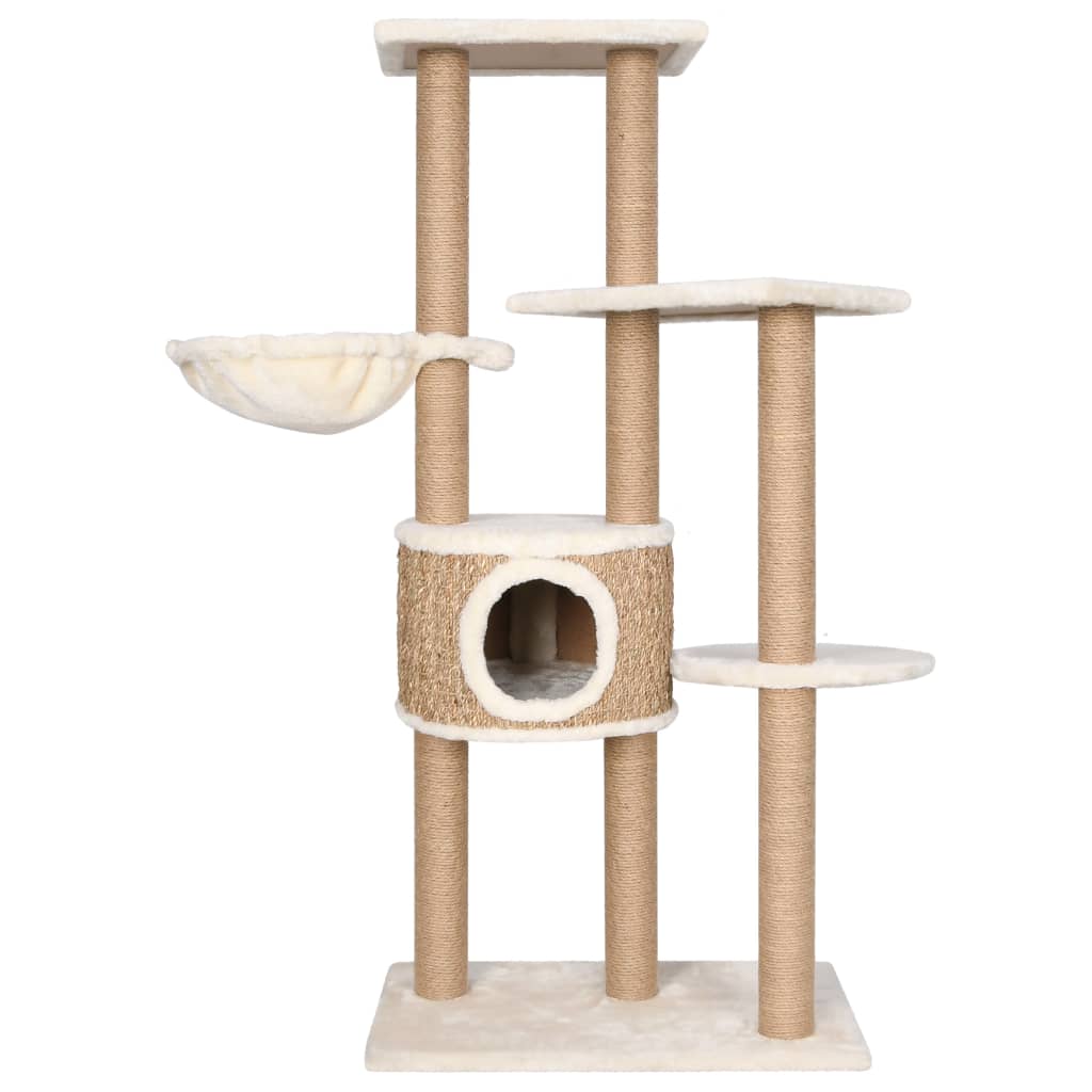 Tiragraffi per gatti Mobili per arrampicata su torre Raschietto per gatti Piattaforma da arrampicata con tiragraffi 126 cm alghe Beige 02_0022446