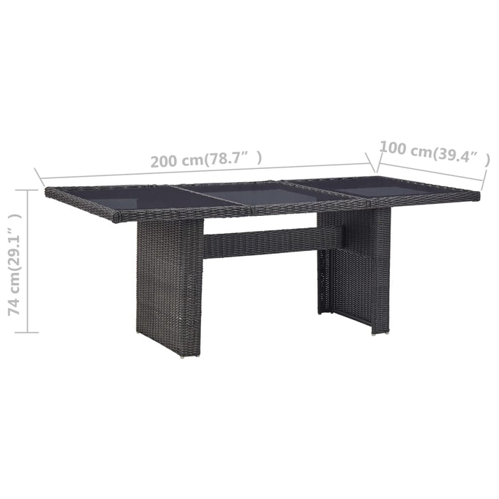 Tavolo da Giardino Nero 200x100x74 cm in Vetro e Polyrattan cod mxl 34316