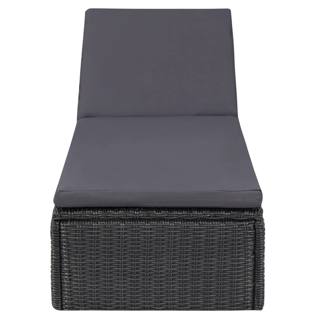 Lettino Prendisole in Polyrattan Nero e Grigio Scuro cod mxl 23065