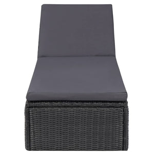 Lettino Prendisole in Polyrattan Nero e Grigio Scuro cod mxl 23065