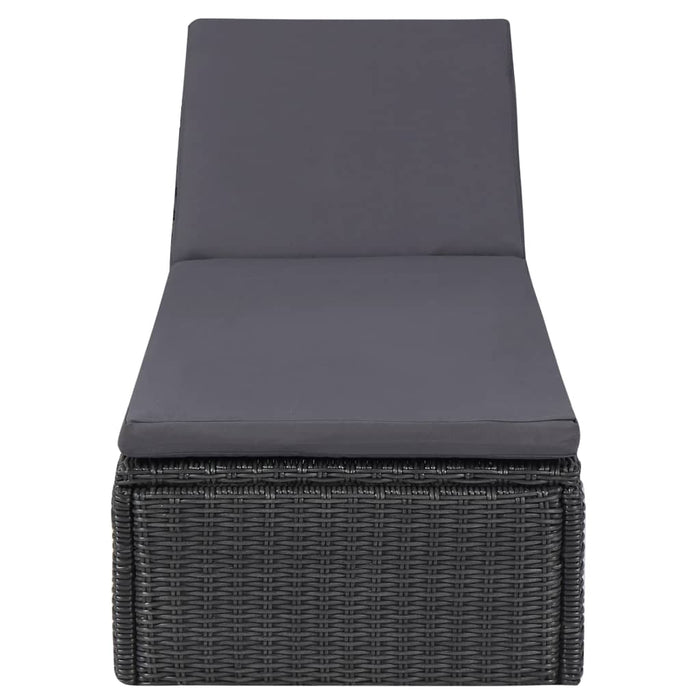 Lettino Prendisole in Polyrattan Nero e Grigio Scuro cod mxl 23065