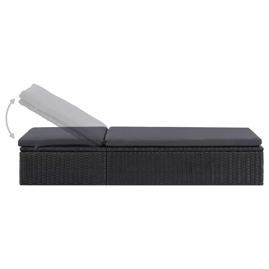 Lettino Prendisole in Polyrattan Nero e Grigio Scuro cod mxl 23065