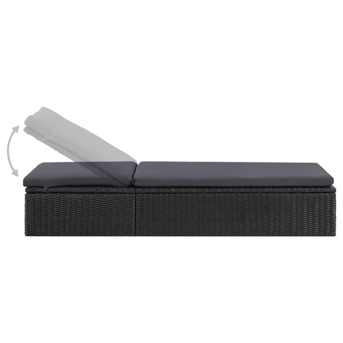 Lettino Prendisole in Polyrattan Nero e Grigio Scuro cod mxl 23065