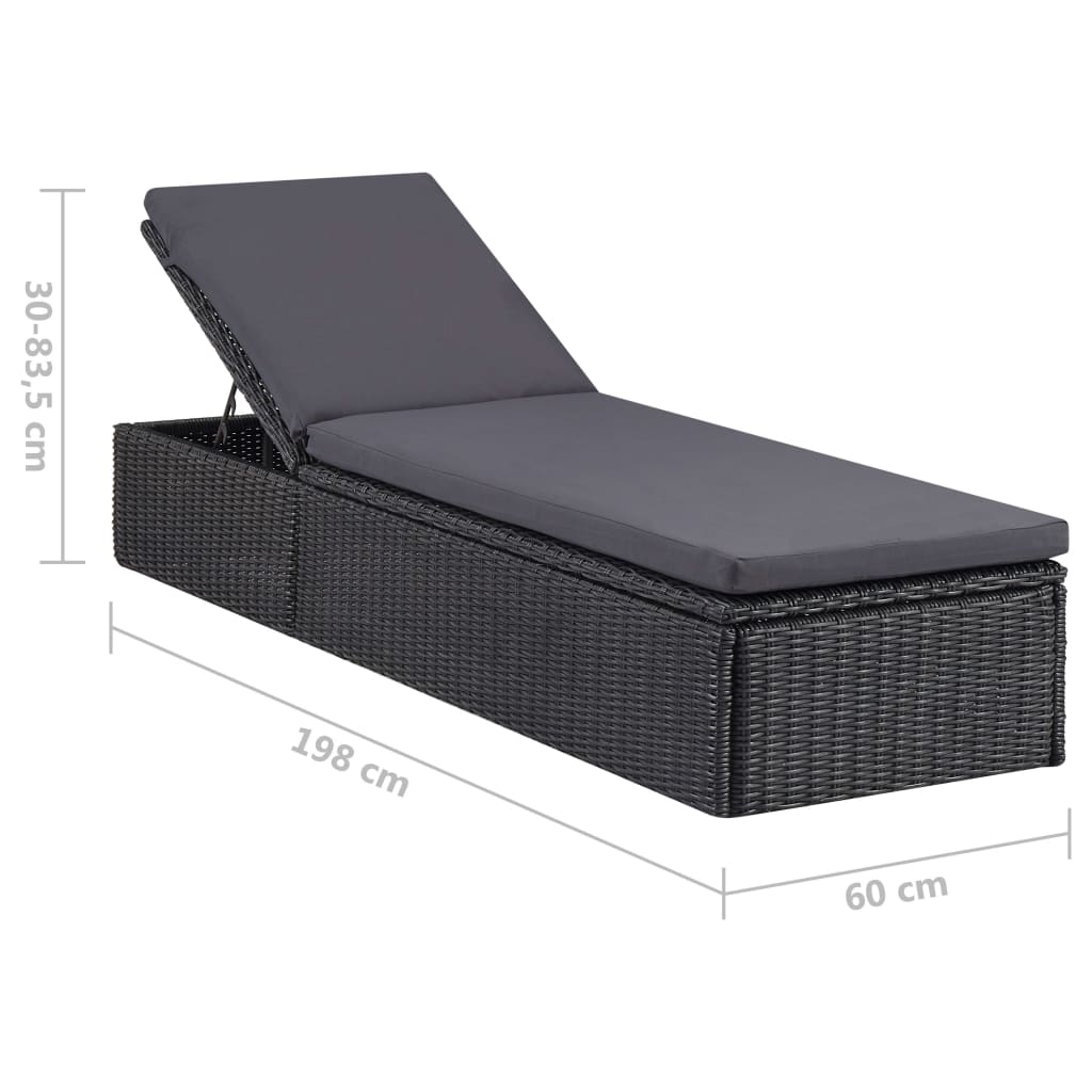 Lettino Prendisole in Polyrattan Nero e Grigio Scuro cod mxl 23065