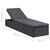 Lettino Prendisole in Polyrattan Nero e Grigio Scuro cod mxl 23065