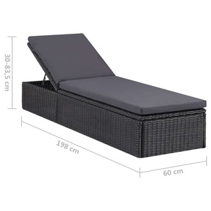 Lettino Prendisole in Polyrattan Nero e Grigio Scuro cod mxl 23065