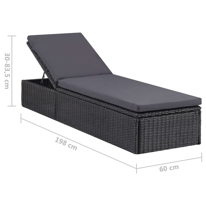 Lettino Prendisole in Polyrattan Nero e Grigio Scuro cod mxl 23065