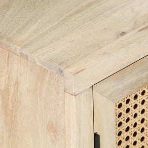 Comodino-Tavolino da notte 40x30x50 cm Legno Massello di Mango e Canna Naturale