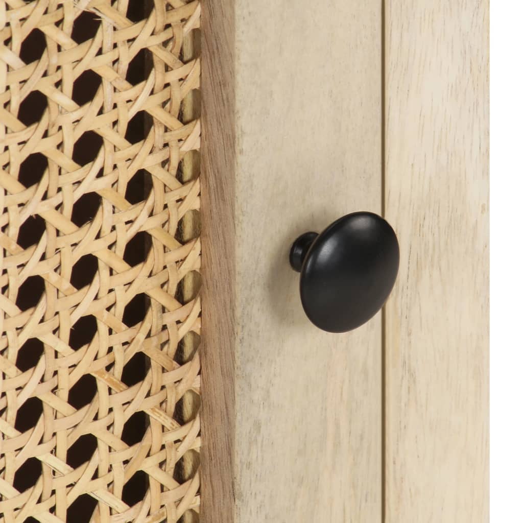 Comodino 40x30x50 cm Legno Massello di Mango e Canna Naturale 323509