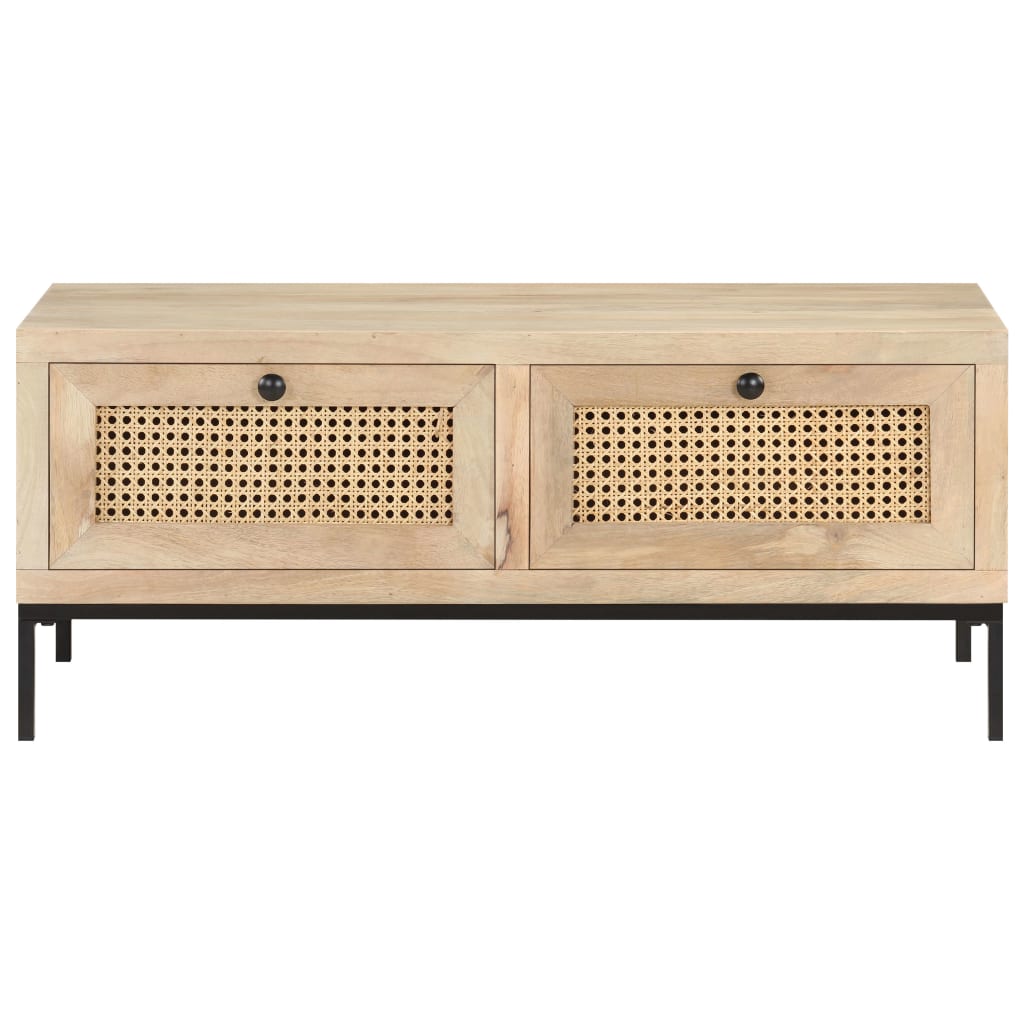 Tavolino da Salotto-Tavolino da soggiorno-Tavolo 90x50x37 cm Legno Massello di Mango e Canna