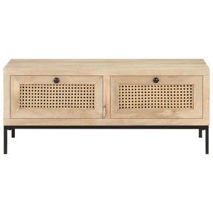 Tavolino da Salotto-Tavolino da soggiorno-Tavolo 90x50x37 cm Legno Massello di Mango e Canna