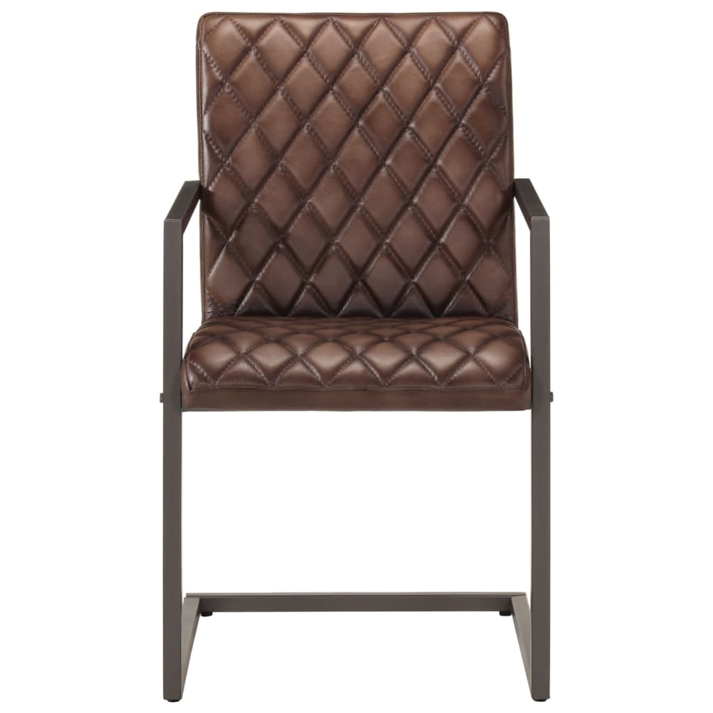 Sedie da Pranzo a Sbalzo 2 pz Marroni in Vera Pelle 321845